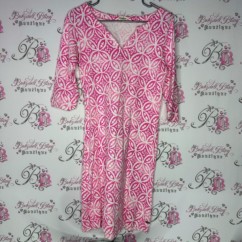 Hatley dress floral boho vneck sleeved Pink White Patterned Dress ombré beachy
